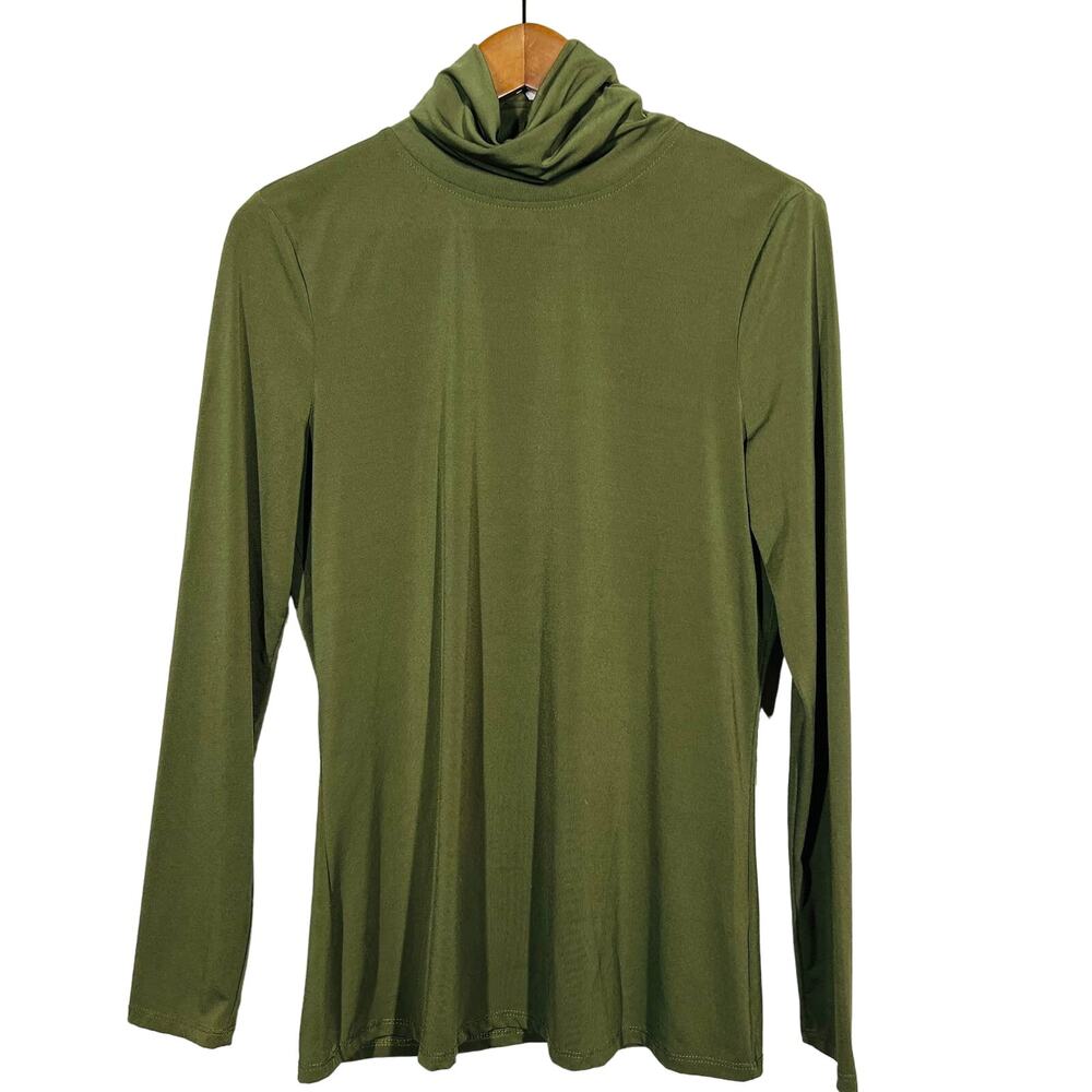 Halston Olive Turtleneck Slinky Long Sleeve - M